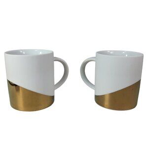 Starbucks Gold Dipped Angled Mugs 14oz Matte White 2012 Holiday Set of 2